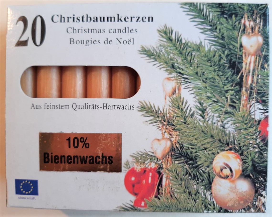 20 Baumkerzen mit Bienenwachs 13 x 95 mm